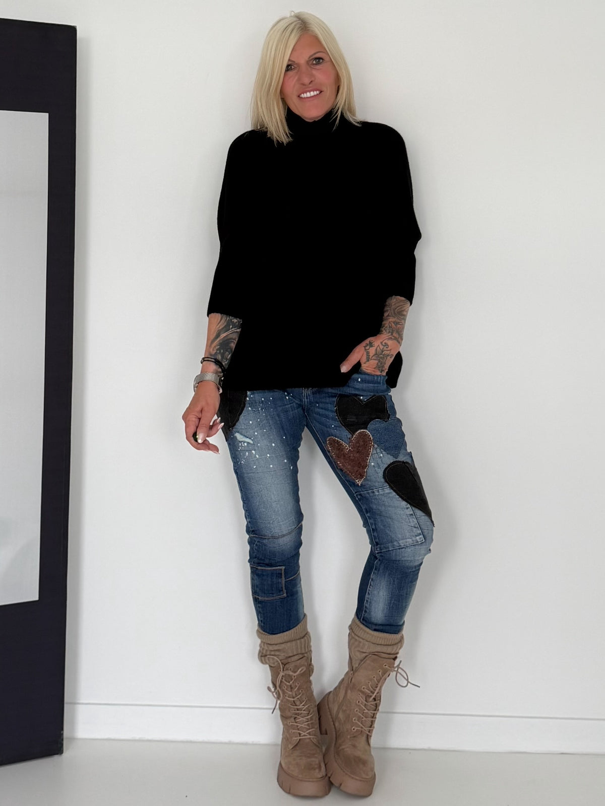 Strickpullover mit Turtleneck - schwarz