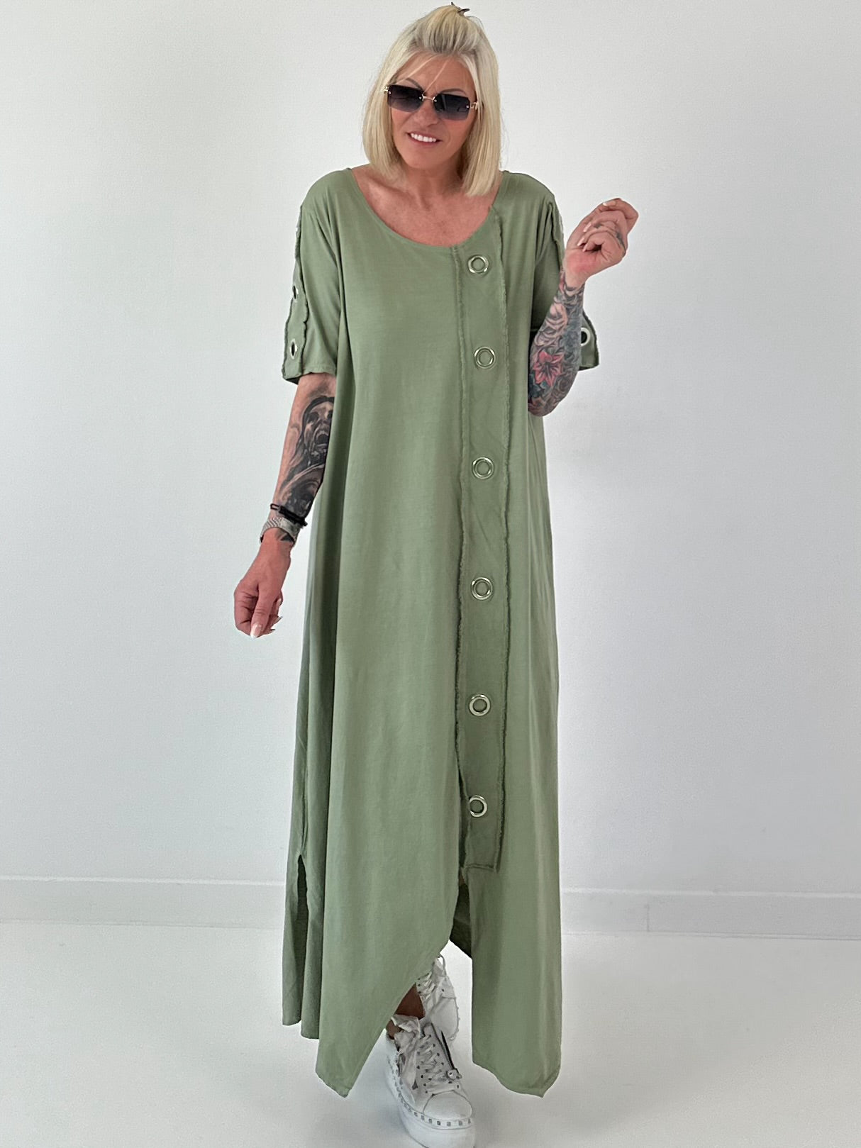 T-Shirt Kleid mit Ösen -khaki