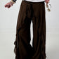 Wide-leg trousers with tie frill - chocolate