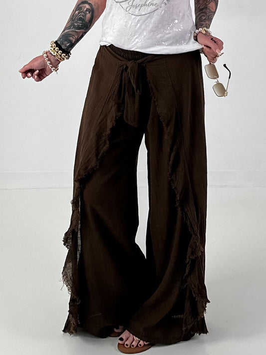 Weite Hose mit Bindevolant - schoko
