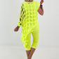 Shirt mit All-Over Cut-Outs und Ösen - neongelb