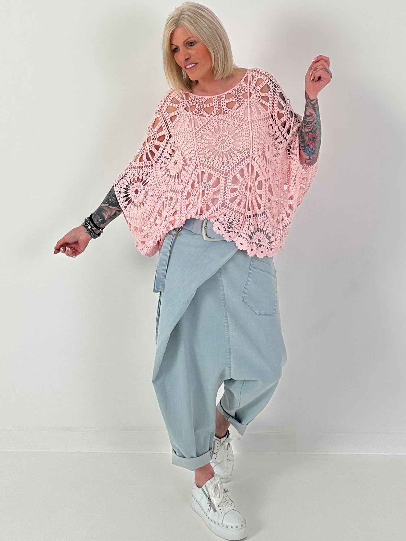 Häkelshirt mit Top - rosa