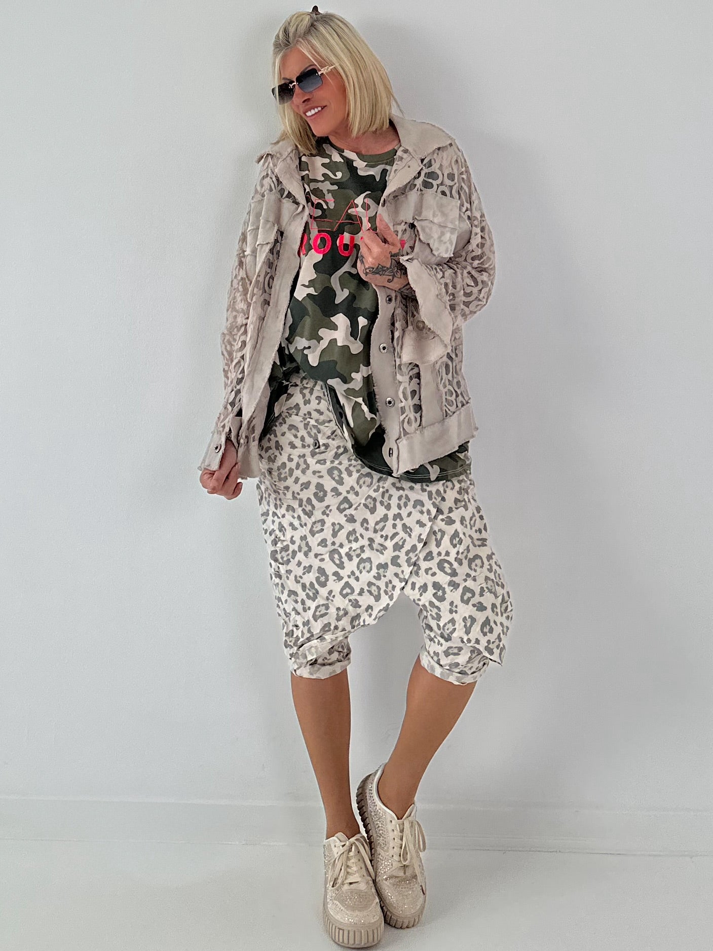Oversized Camouflage T-Shirt - beige-mehrfarbig
