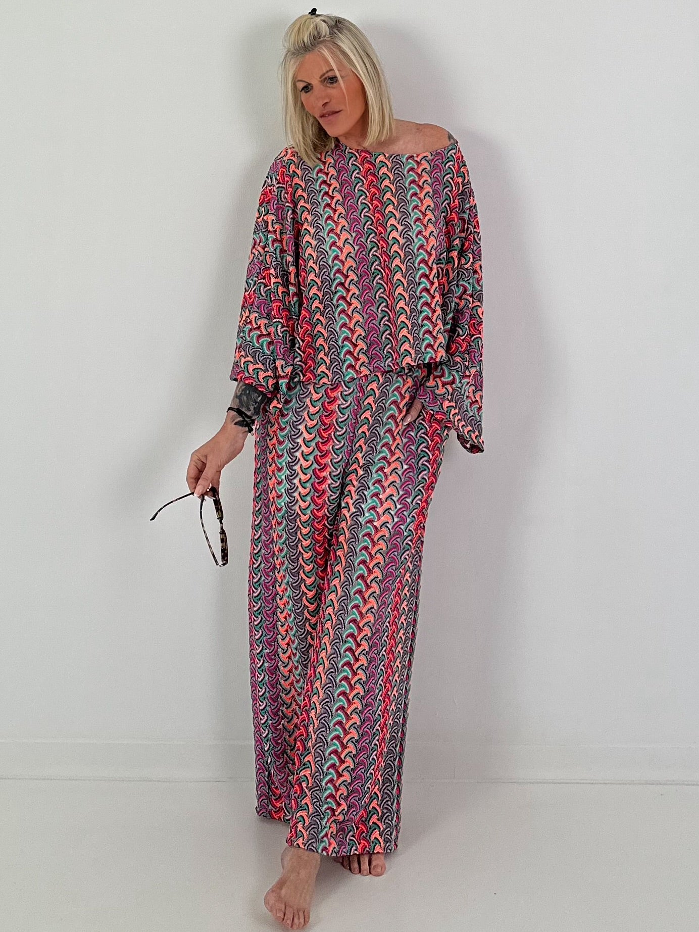 Crochet shirt with pattern - pink-green-multicolored