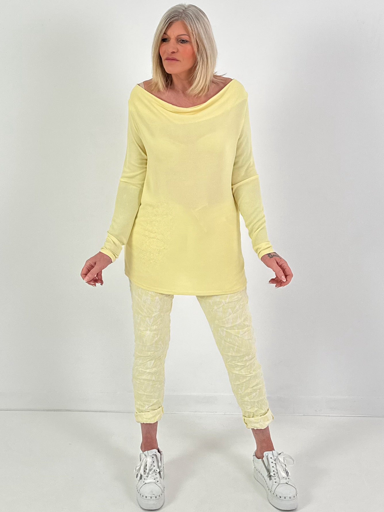 Shirt with waterfall neckline - yellow