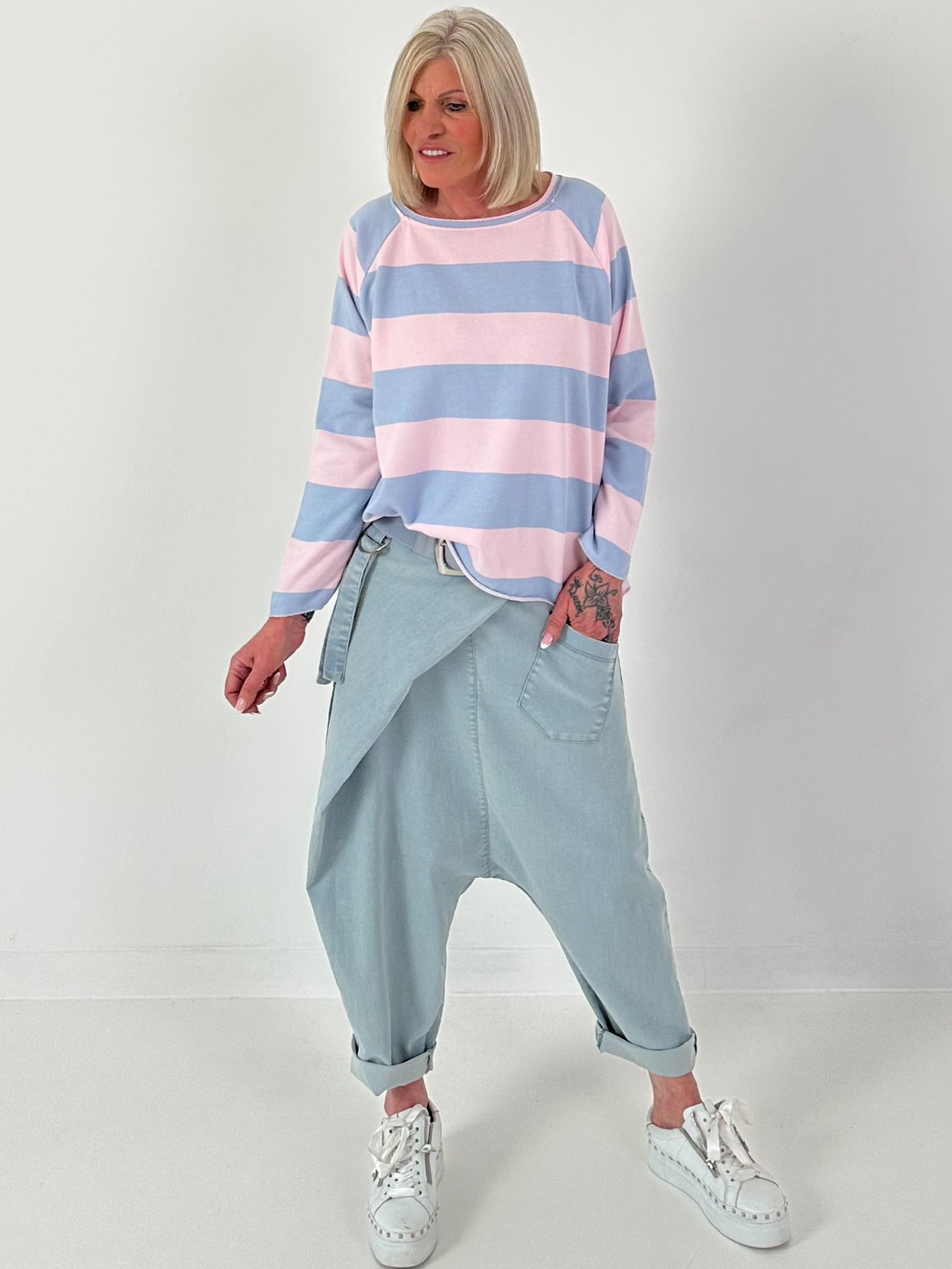 Sweater mit Blockstreifen - rosa-hellblau