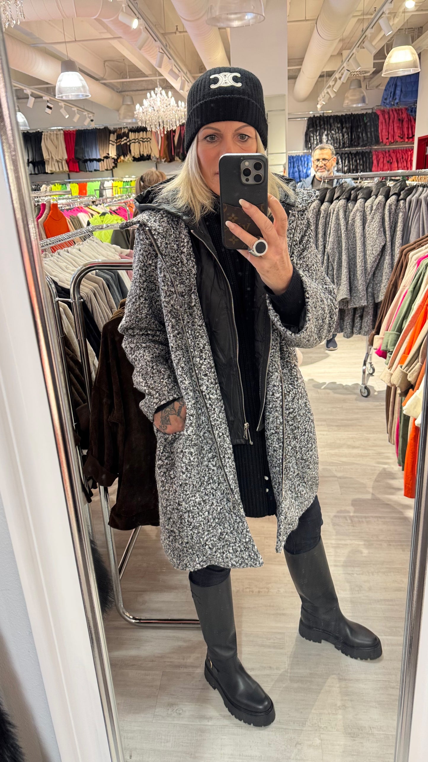 Jas met inzetstuk, model "Street Royale" - peper en zout