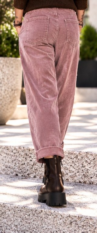 Weiche Ballon-Cordhose mit Gürtel - stone-washed-altrosa