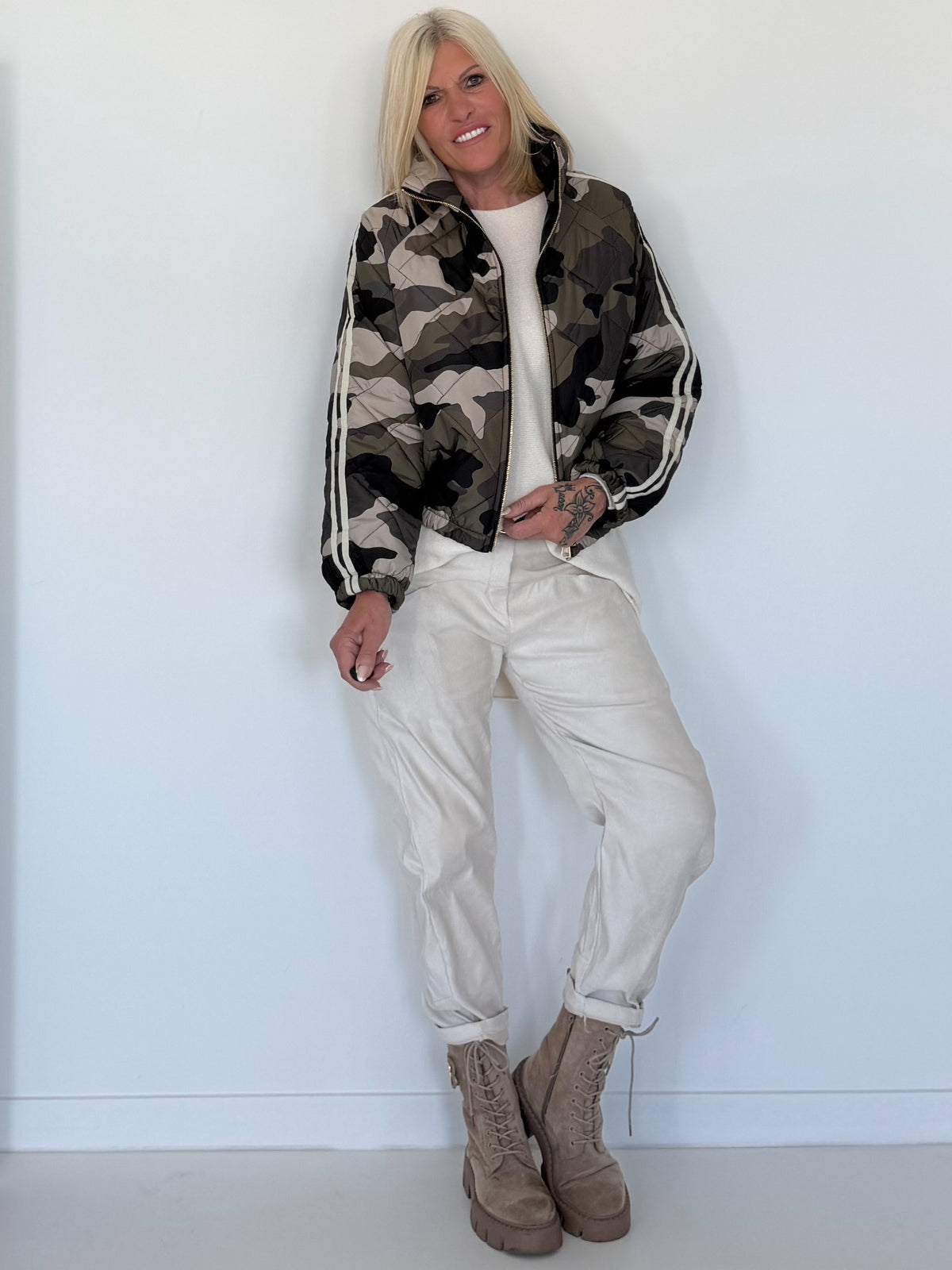 Bomberjacke im Camouflage-Look - oliv-beige-mehrfarbig