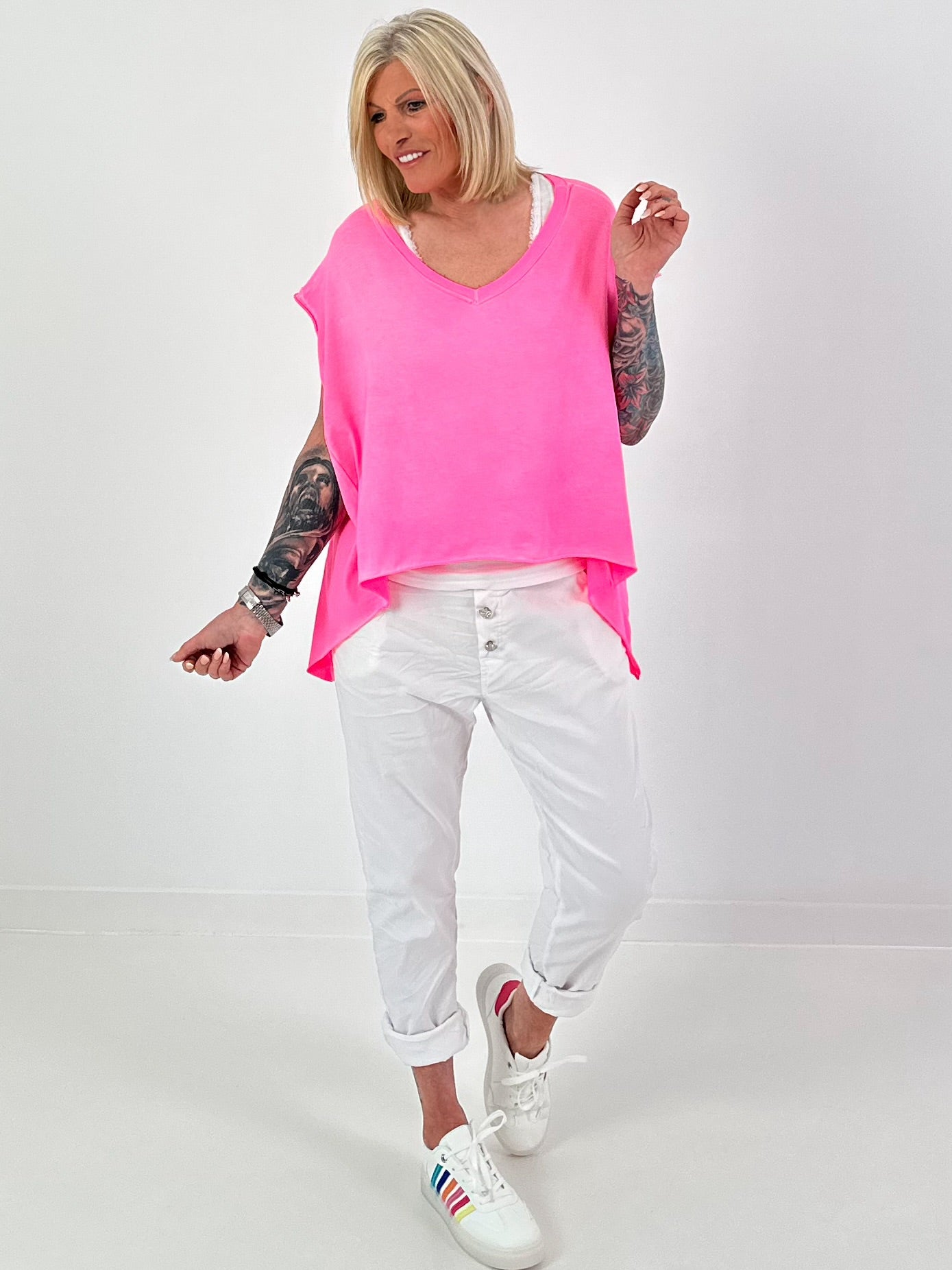 Oversized Shirt mit Rückennaht - neonpink