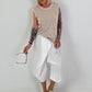 Ripp Top mit Glitzer Leo - beige