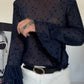 Mesh Shirt mit Punkten und Volantärmeln - marine