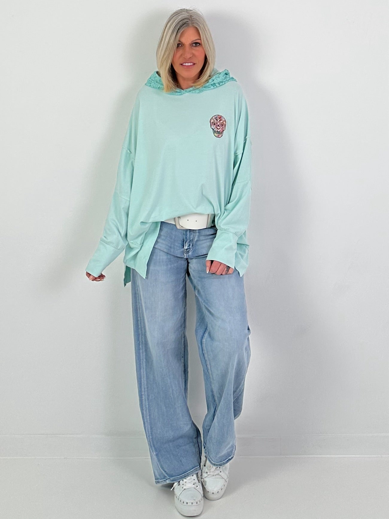 Oversized hoodie with lace hood - mint
