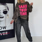Oversized Sweater im Leoprint mit Schriftzug - mokka