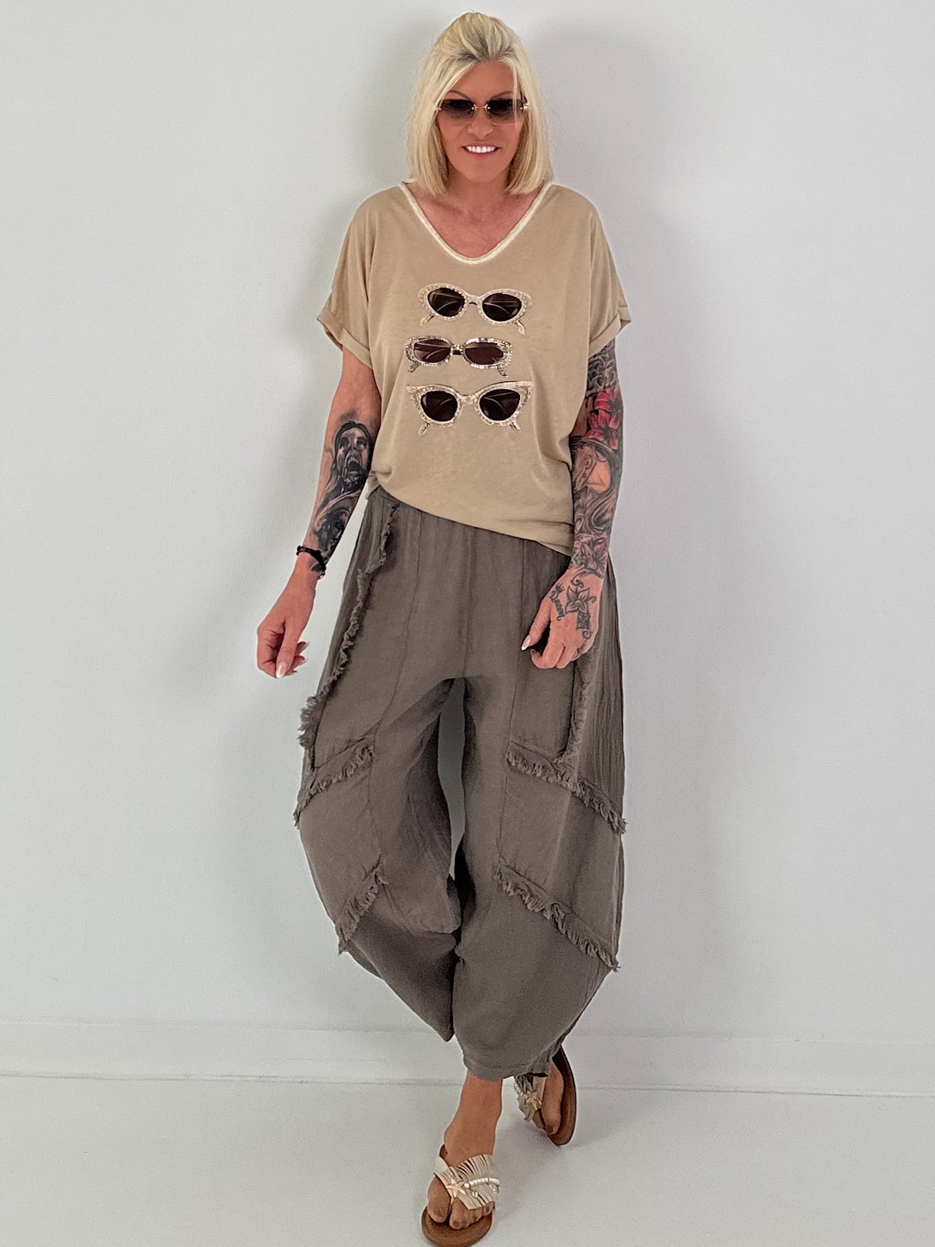 Feines Strickshirt Sunglass mit Lurex - sand