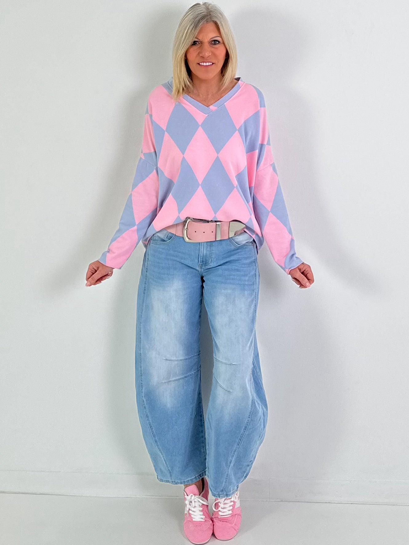 Sweater im Rautenmuster - candy-hellblau