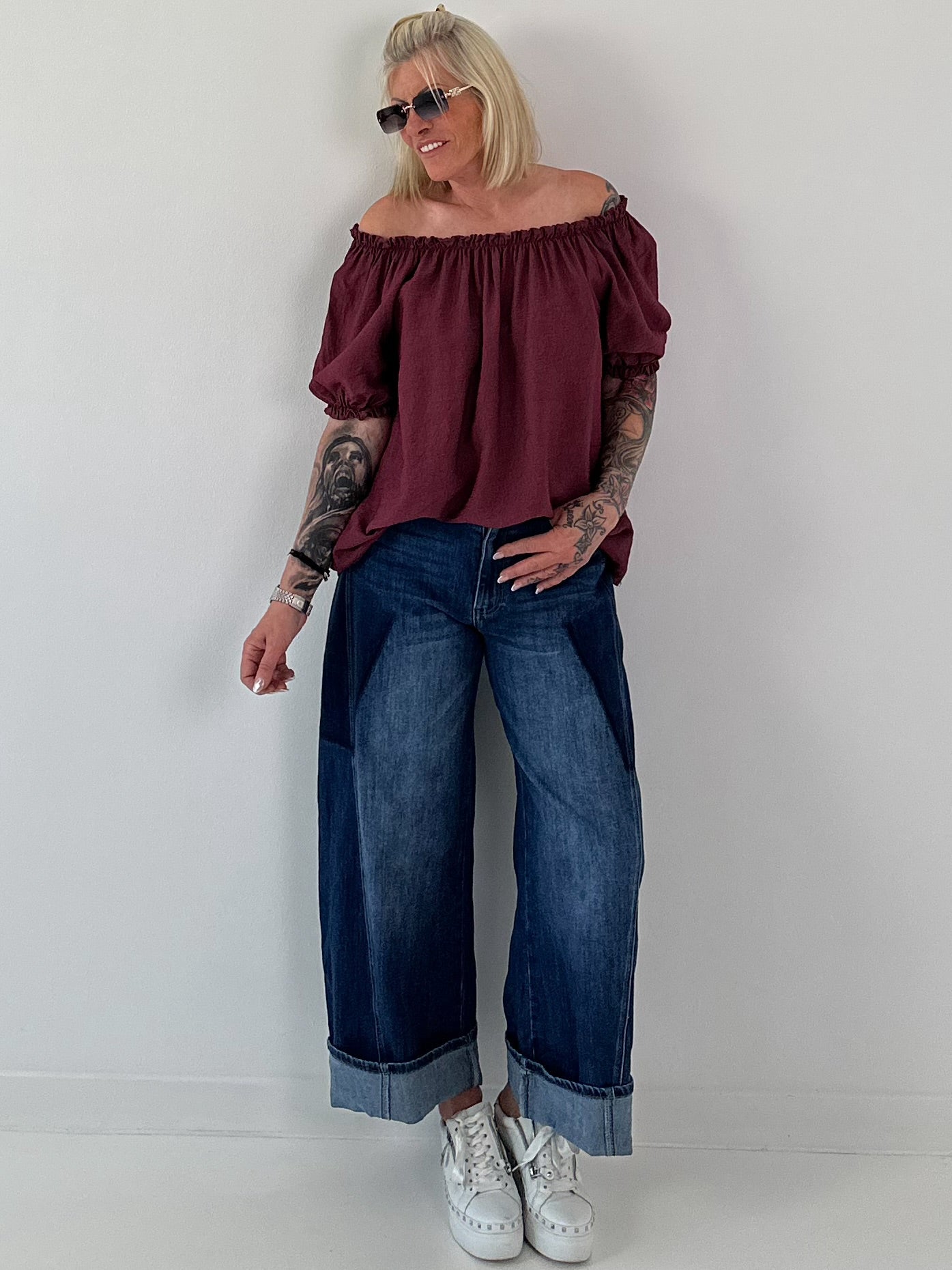 Carmen Tunika mit halben Arm  - berry