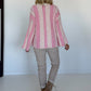 Gestreepte trui met trompetmouwen - beige-roze