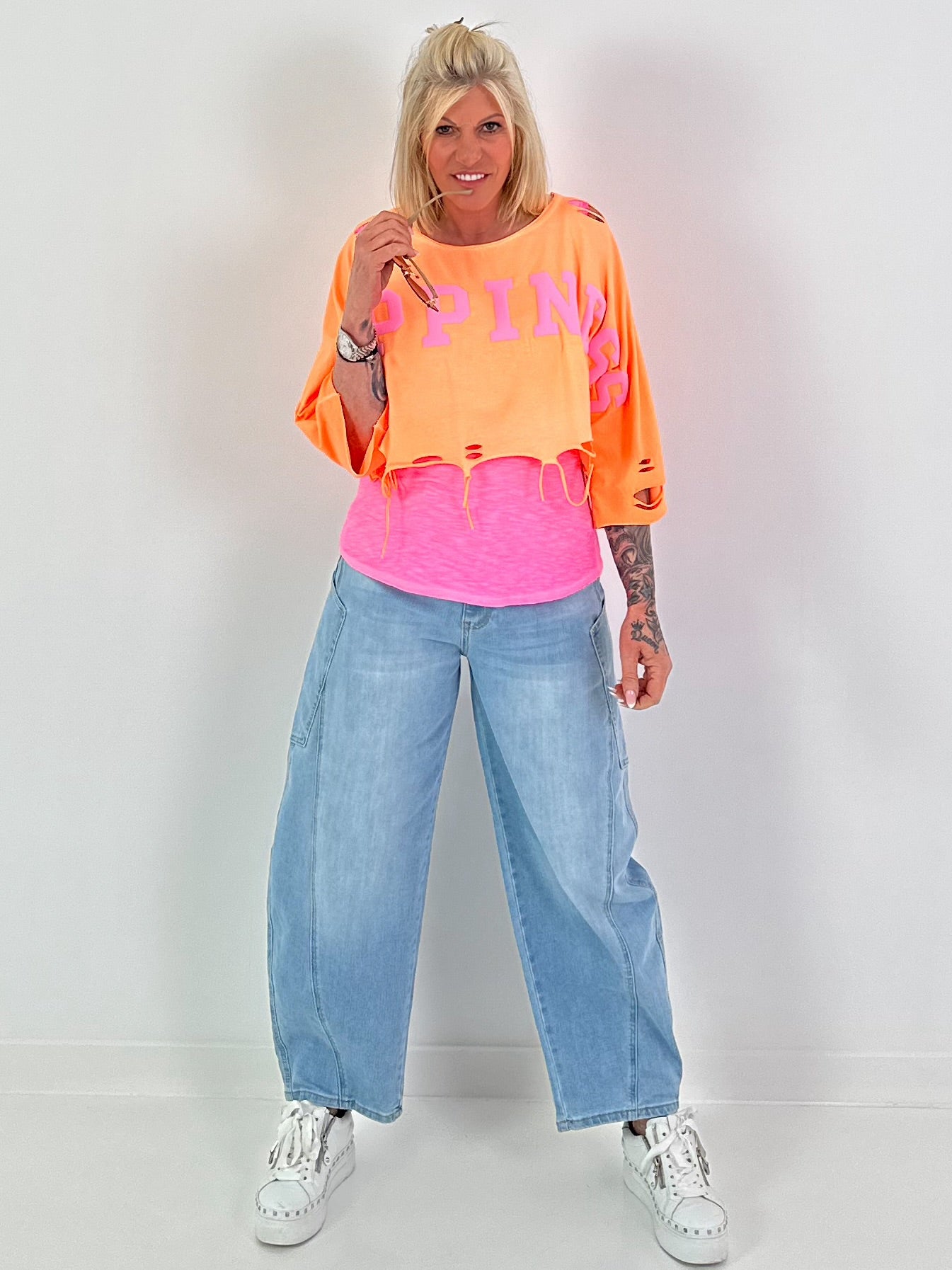 Cropped Sweater Happiness - neon orange
