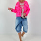 Jeansjacke in Destroyed Optik - neonpink
