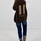Lässiger Hoodie mit Statement Rückenprint "Pause" - mokka