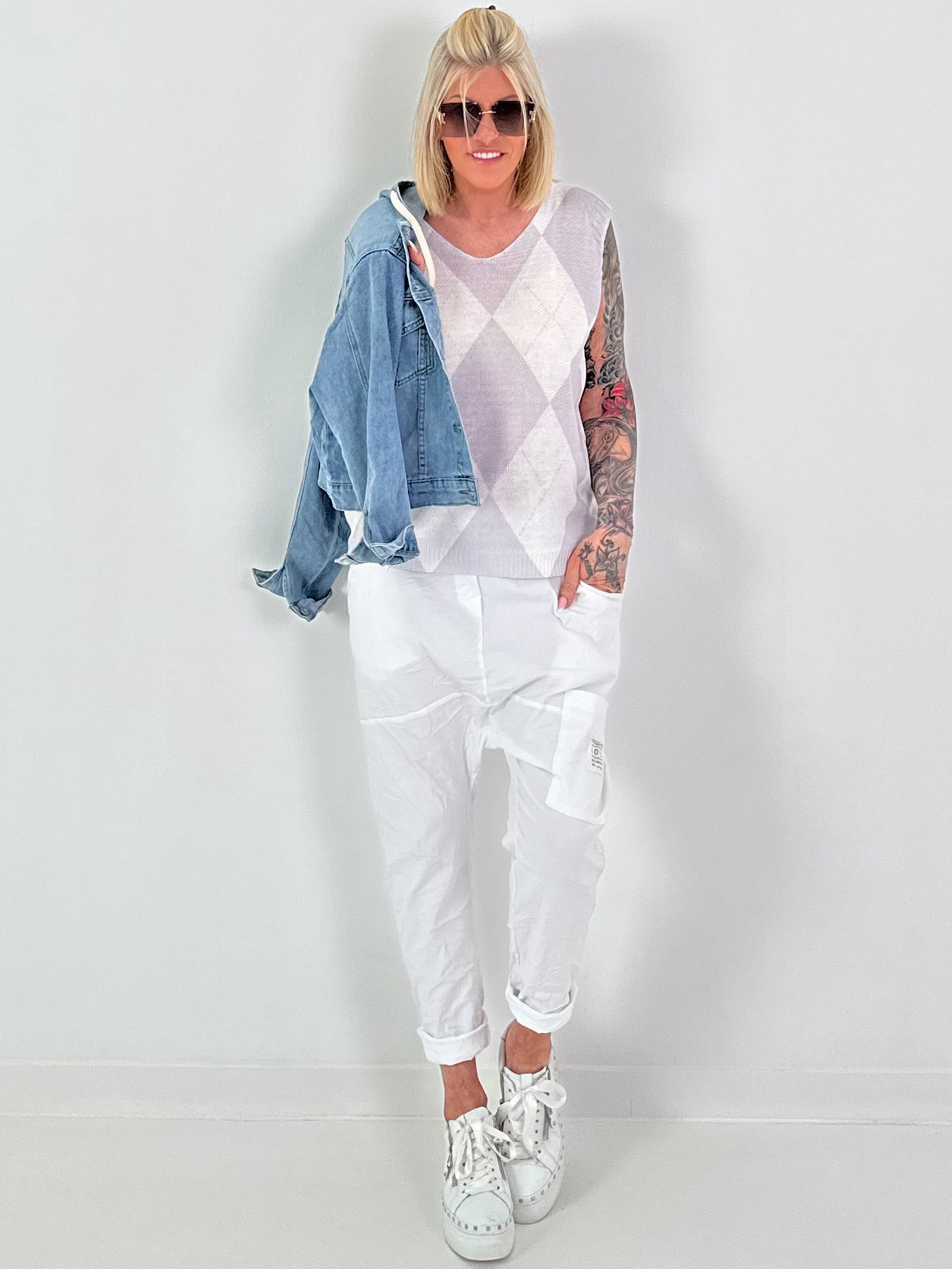Argyle vest - white-grey