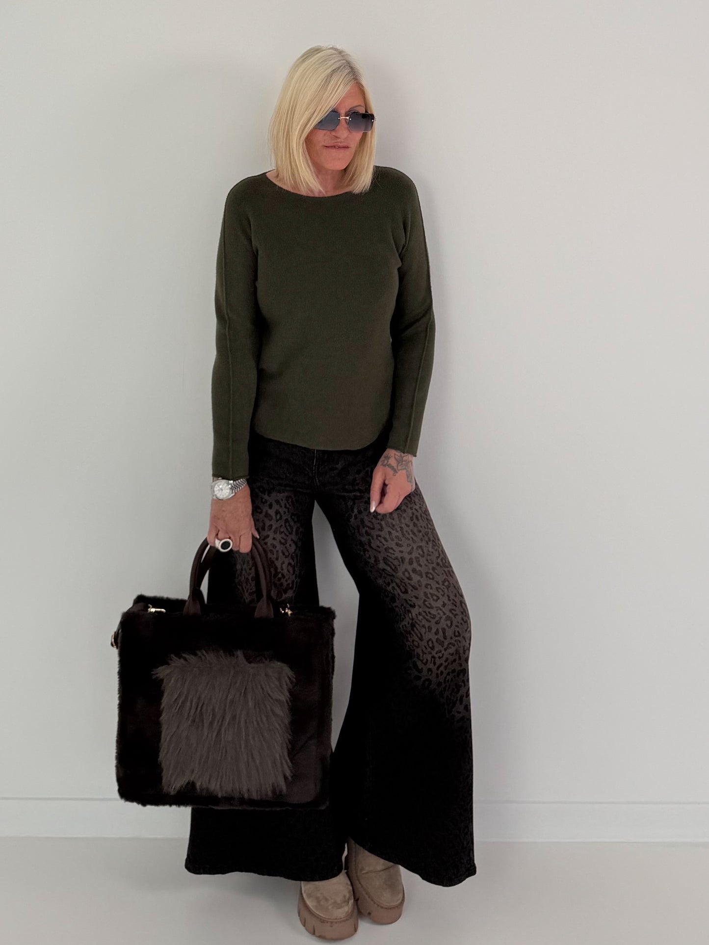 Weicher Basic Pullover - oliv