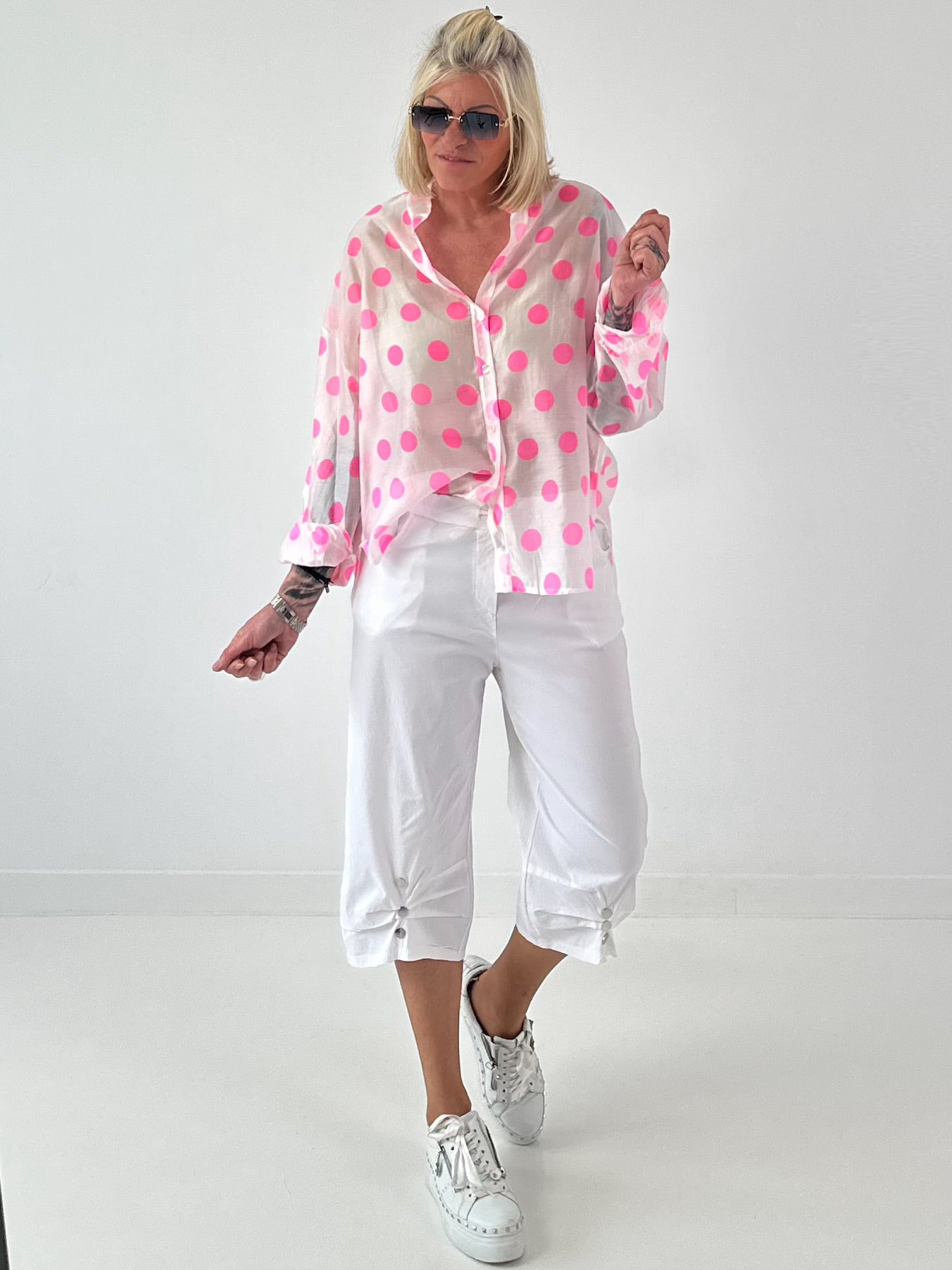 Transparent Tunic with Ruffle Sleeves - white