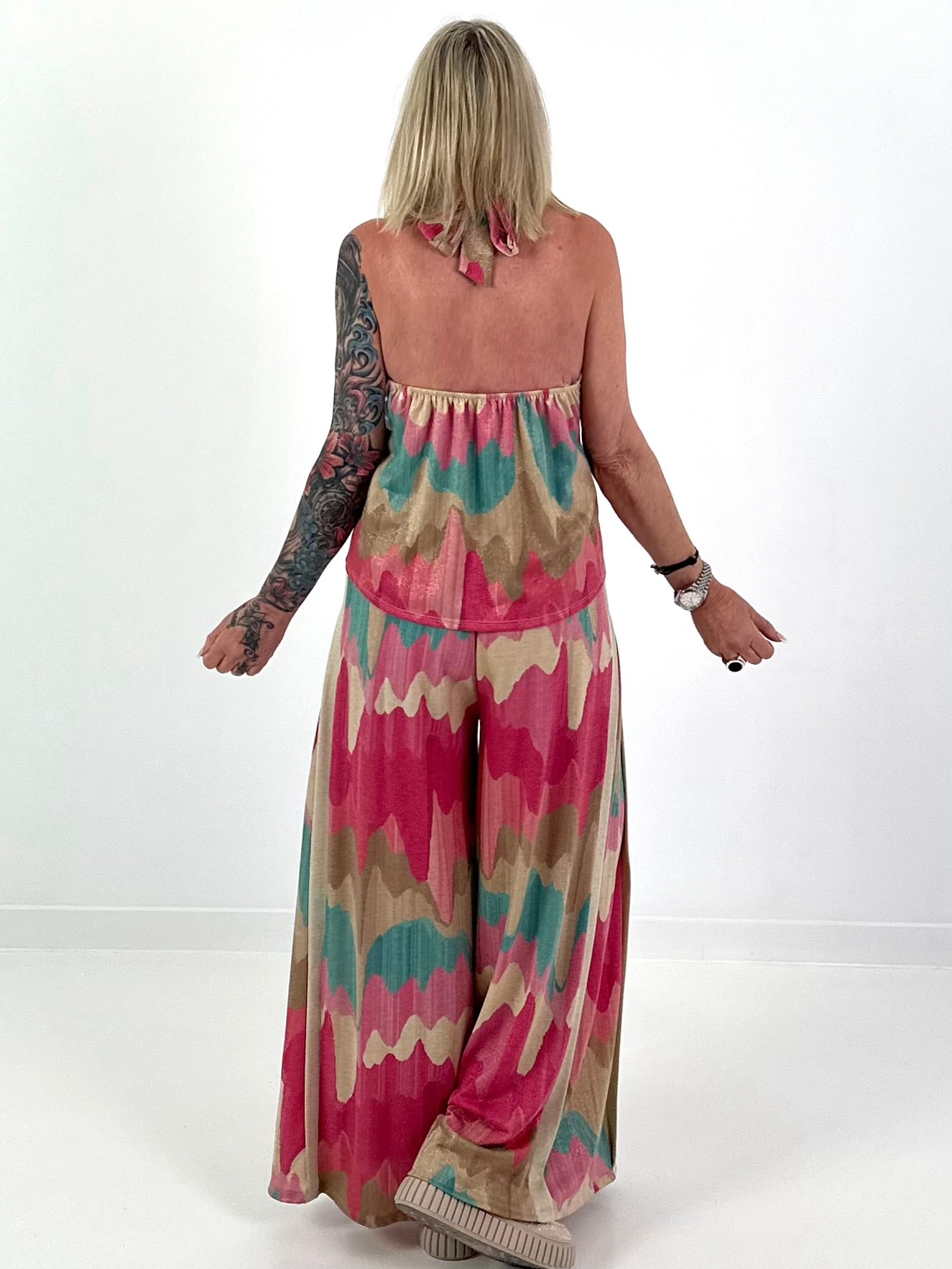 Two-piece with pattern and Lurex - pink-turquoise-beige