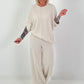 Two-piece set with asymmetrical shirt - beige