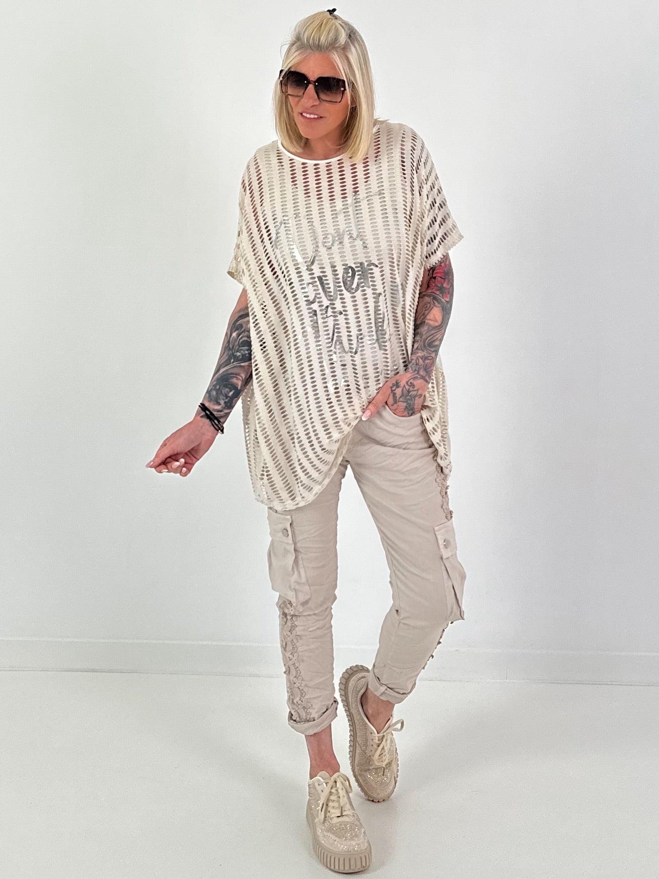 Netzshirt Don´t Overthink - beige