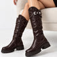 Statement-Stiefel in Lederoptik mit Nieten - mokka
