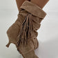 Ankle boots with fringe - beige