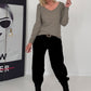 Rippshirt mit fransigem V-Ausschnitt - taupe