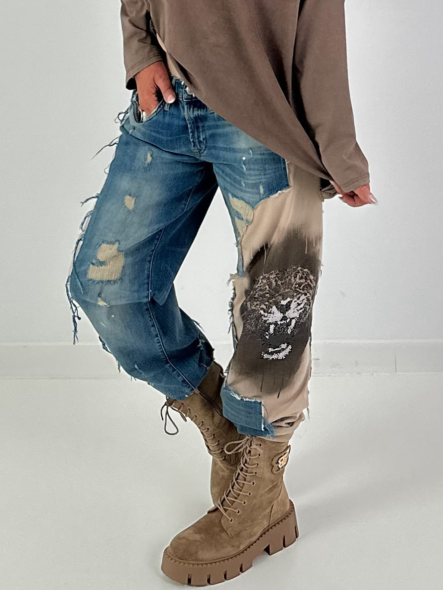Jogg-Jeans im used Look Royal Leopard - denim