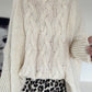 Pullover mit Stulpenärmeln und Zopfmuster - beige