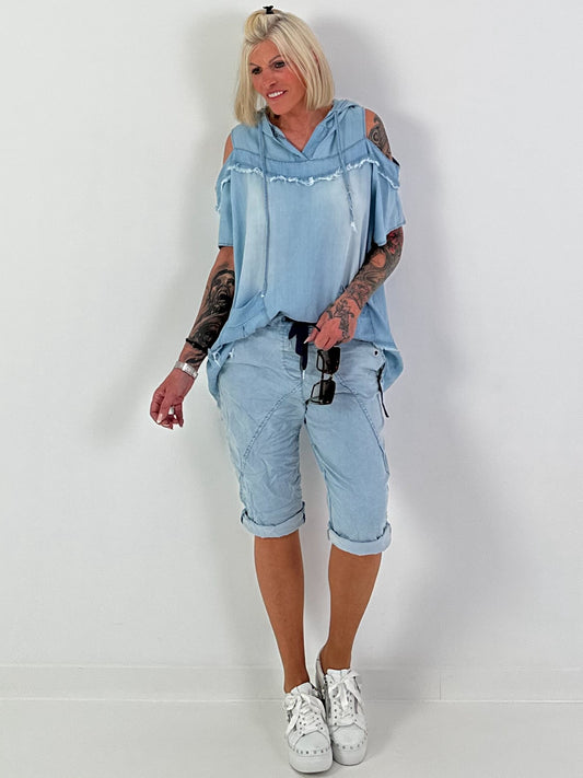 Jeans Shirt with Off-Shoulder Cut-Outs - Light Blue (available from May 14, 2026)