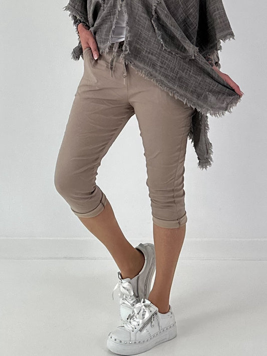 Capri Hose mit Bindeband - taupe