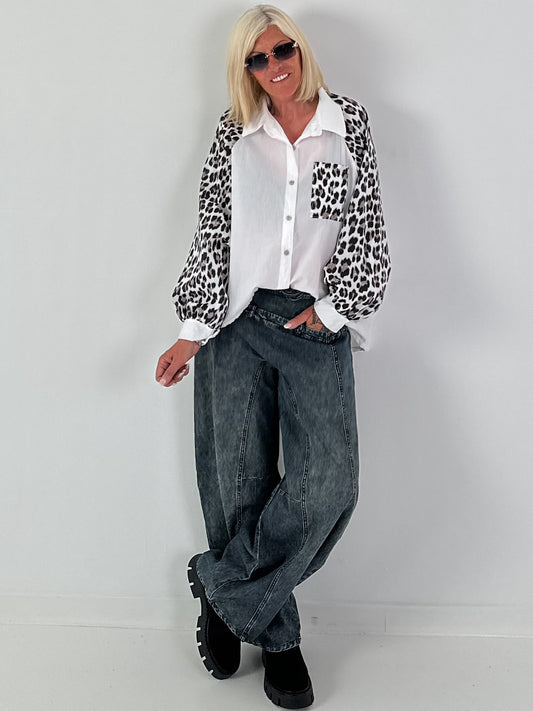 Bluse mit Leo Ärmeln - weiss
