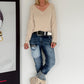 Basic Shirt mit V-Ausschnitt - beige