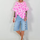 Sweat T-Shirt mit floralem Muster - weiss-neonpink