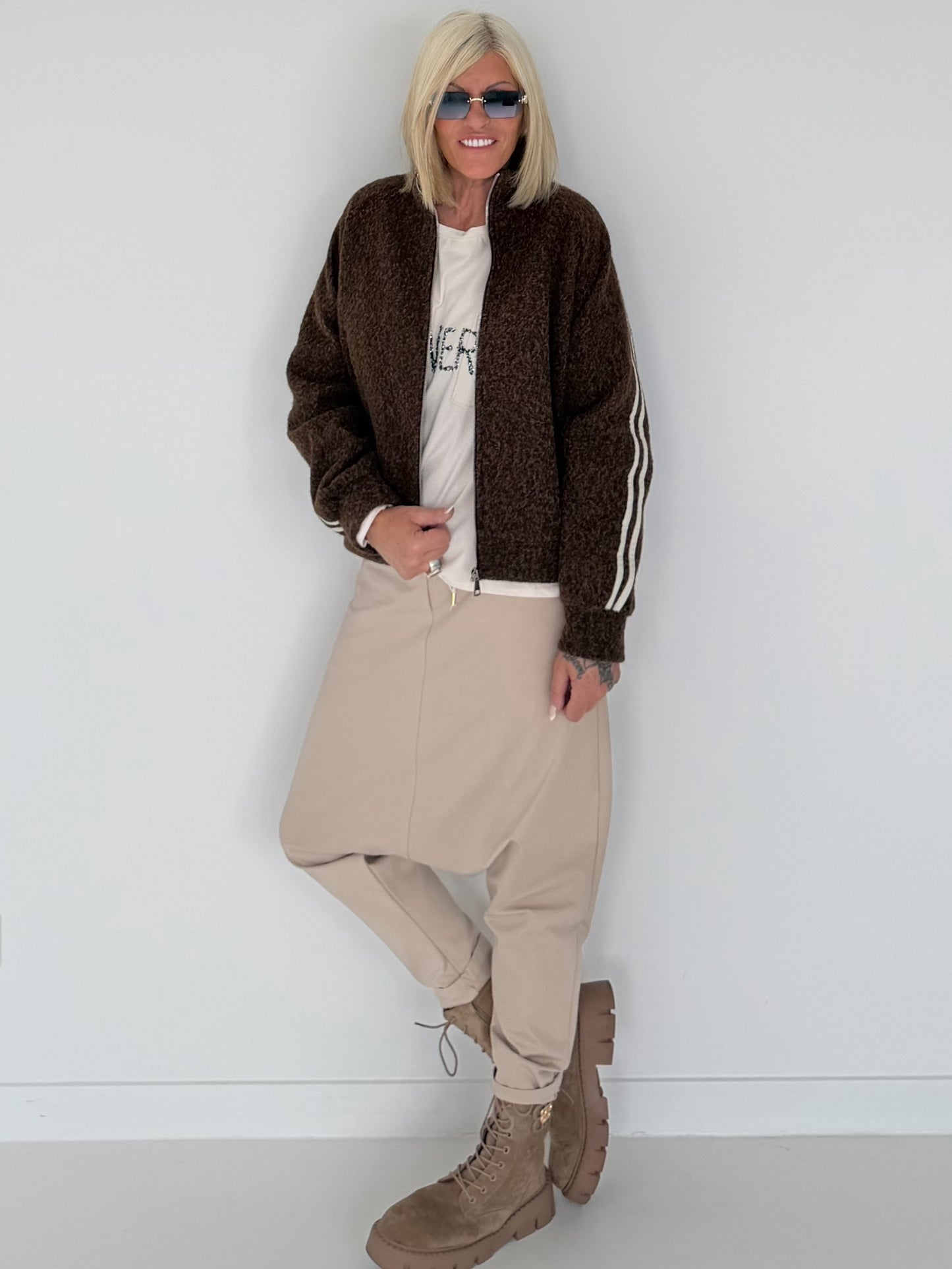Jacke mit Streifen-Details - mokka (lieferbar ab ca.01.09.26)