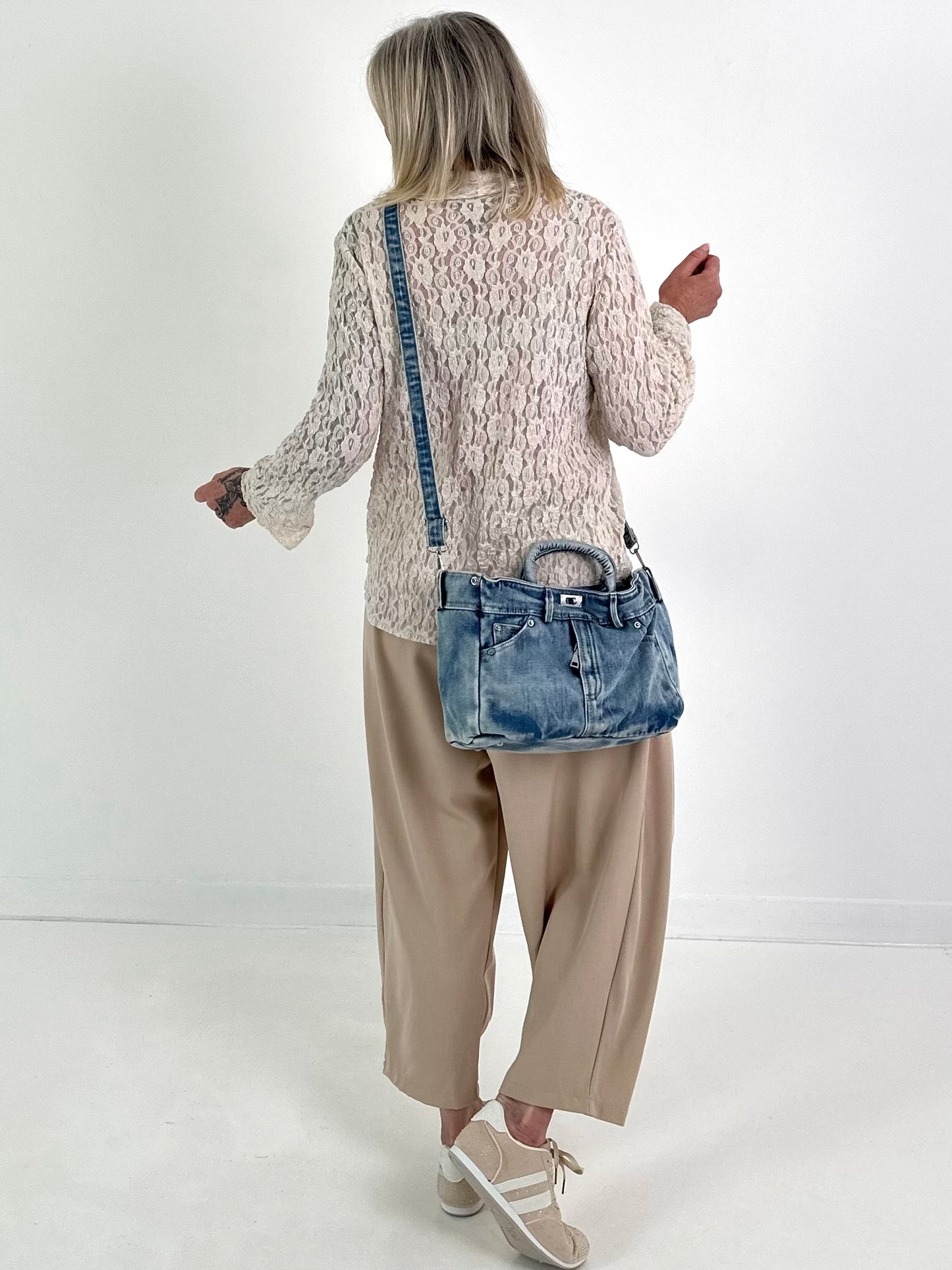 Kanten top met patroon - crème