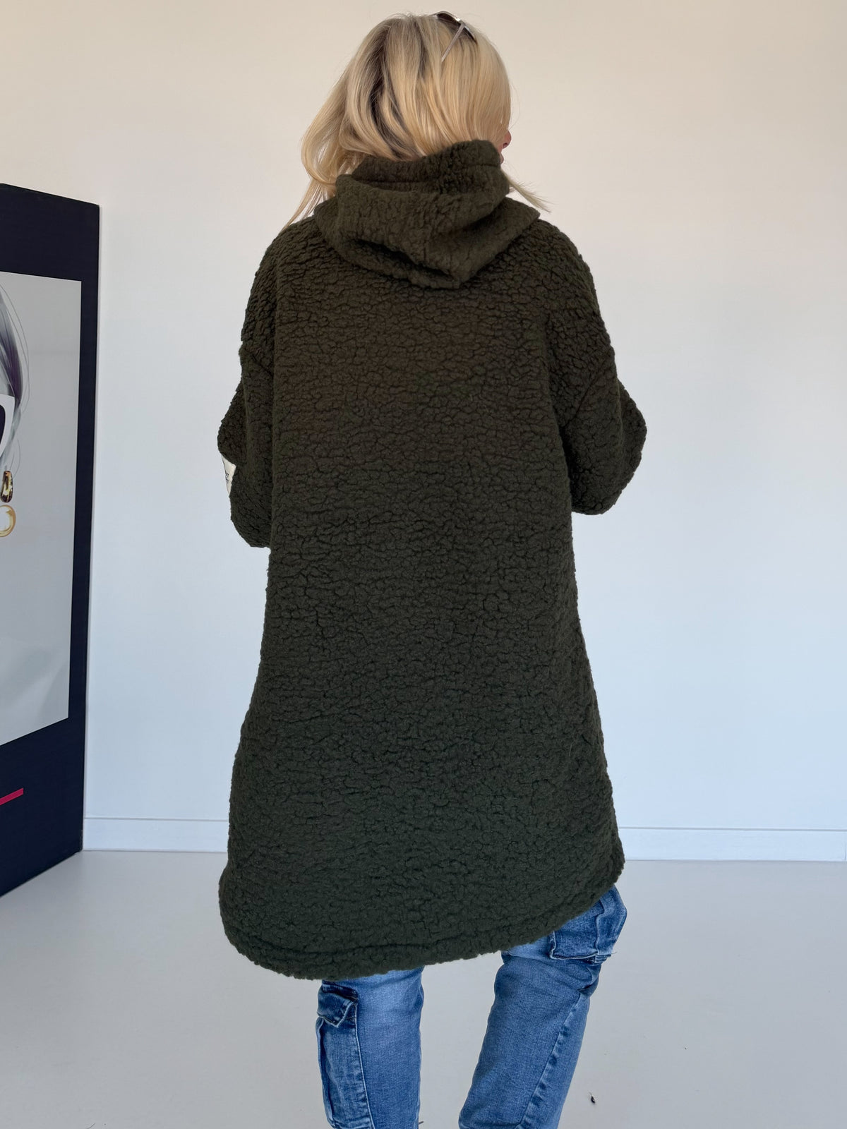 Teddymantel met mouwen met boorden - olijf