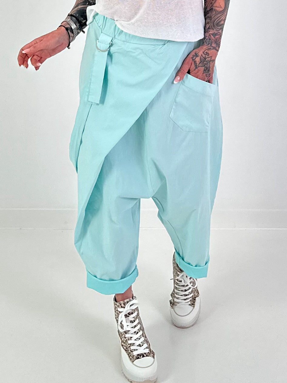 Baggy trousers with wrap - turquoise