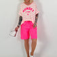 T-Shirt with stripes Sunset - ecru-neon pink
