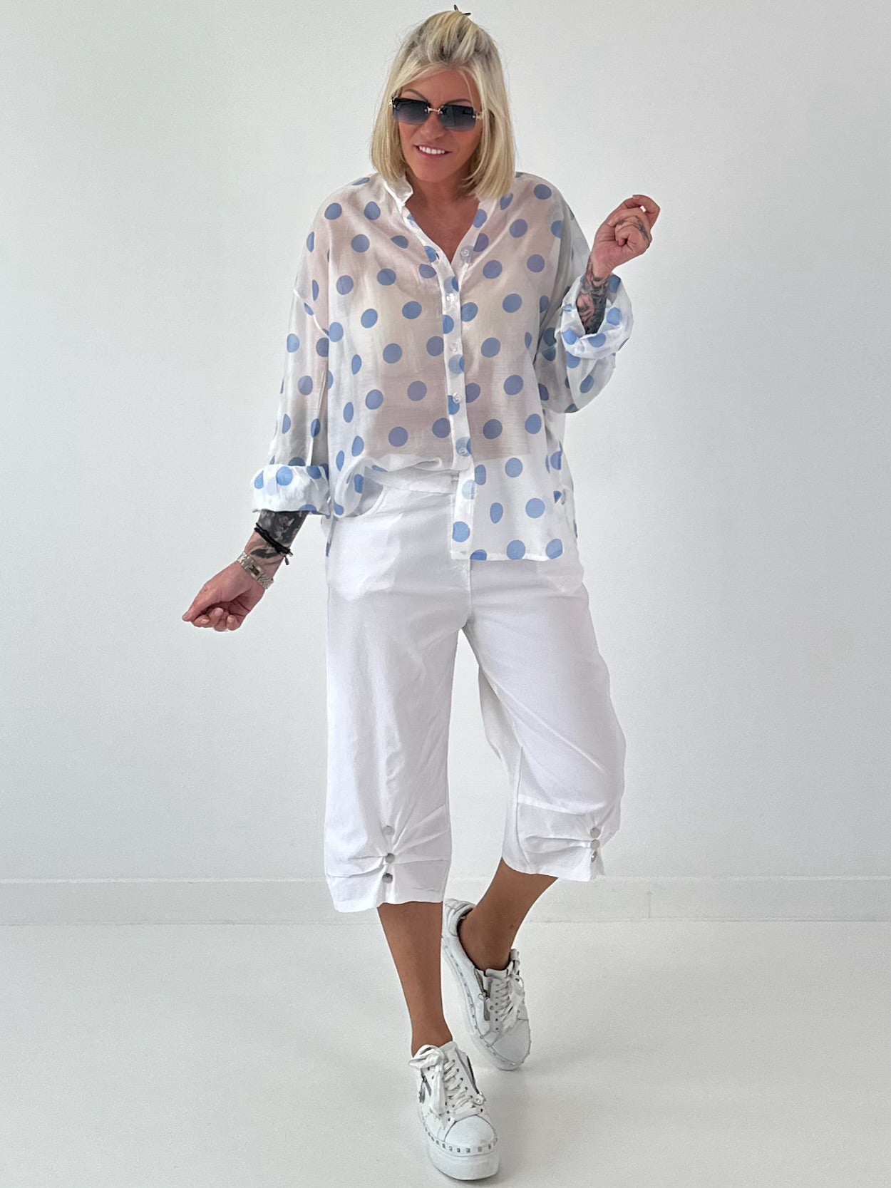 Transparent Tunic with Ruffle Sleeves - white