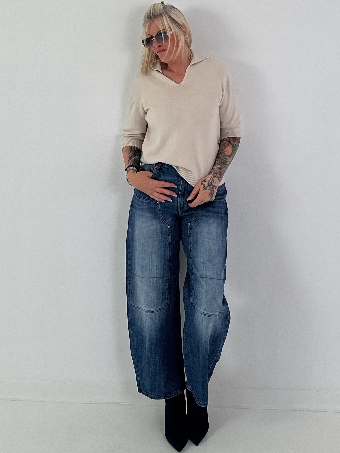 Weicher Strickpullover mit Polokragen - beige
