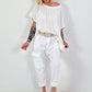 Baggy broek met opgestikte cargozak - wit