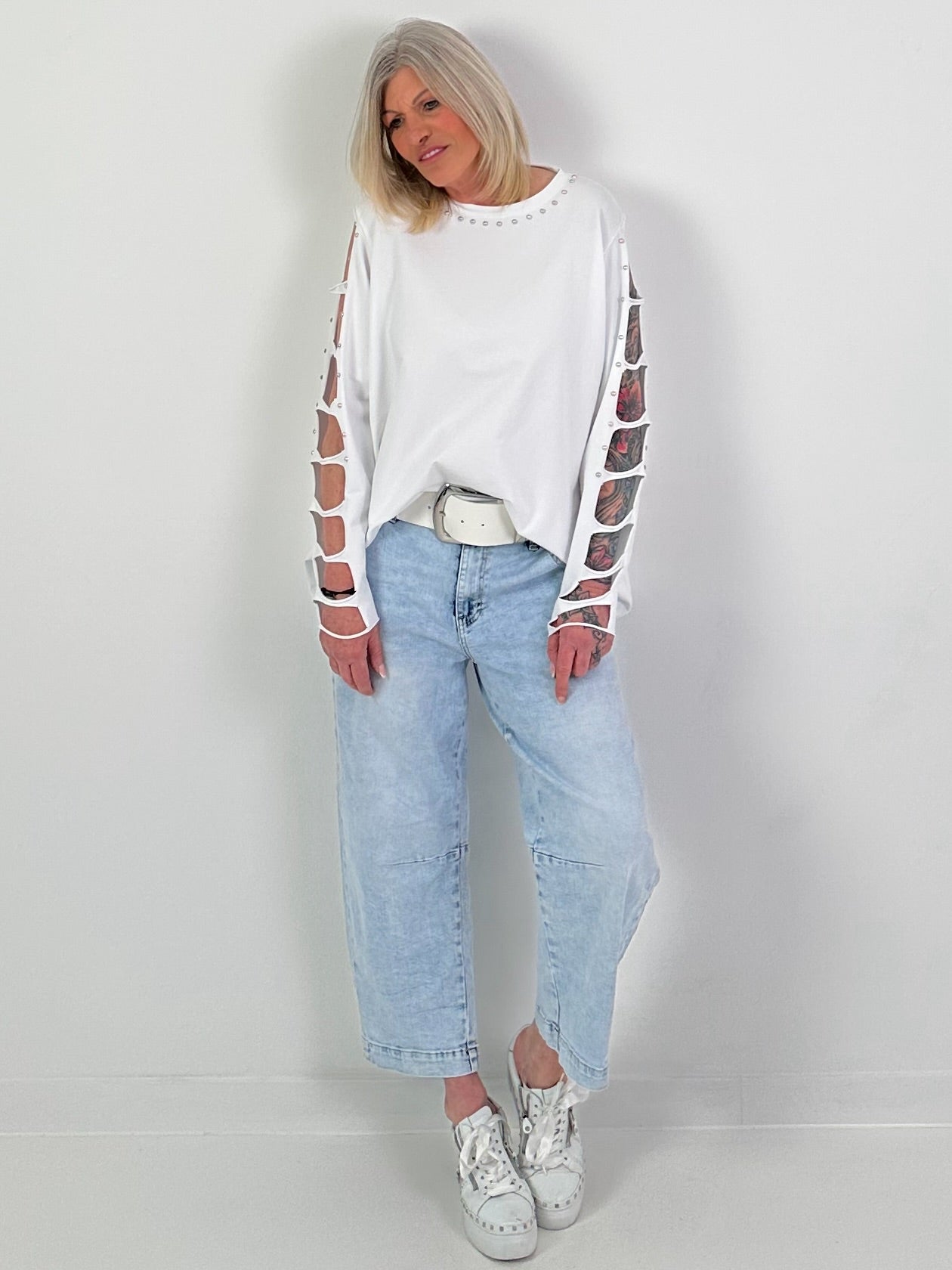 Shirt mit Nieten - weiss